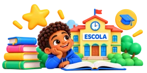 Menino Sonhador em Frente à Escola